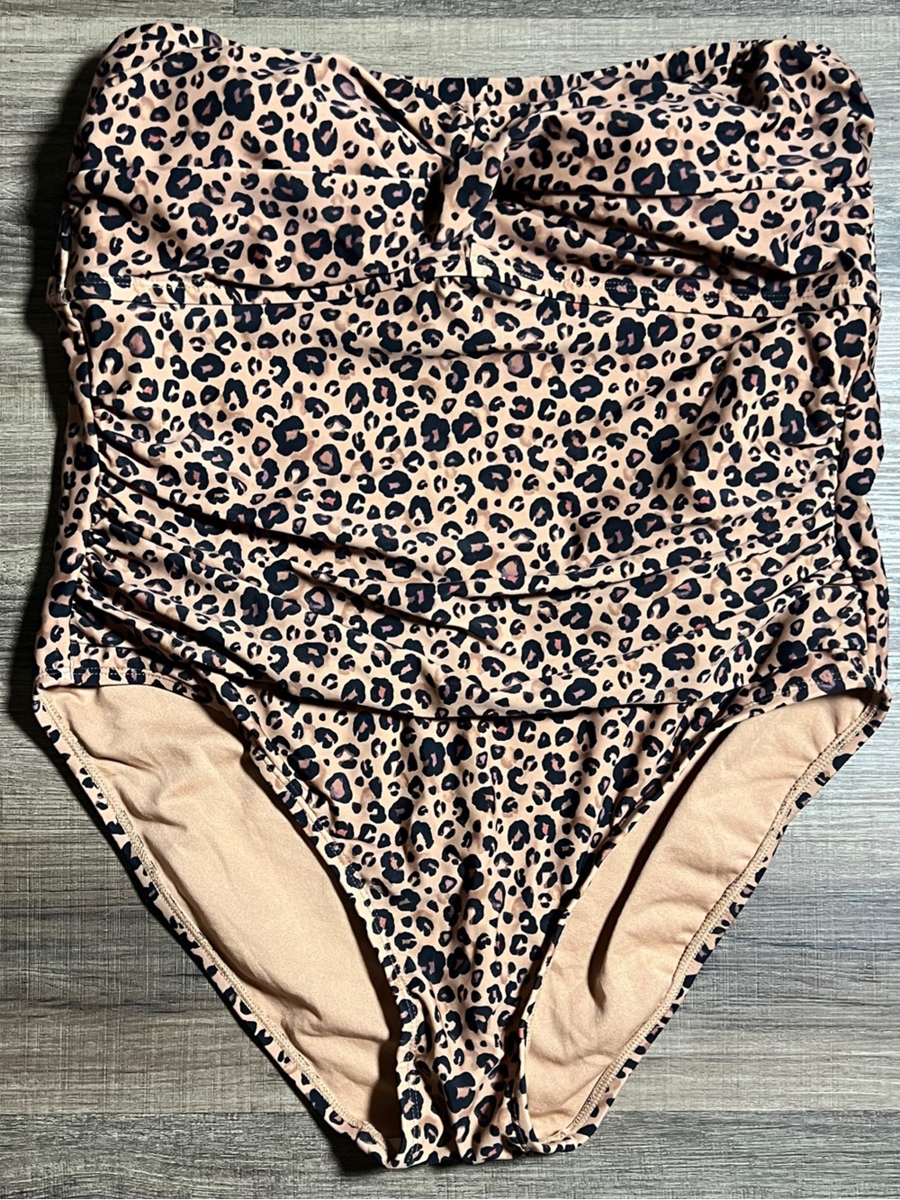 Shade & Shore Leopard Print Strapless One Piece Swim Suit